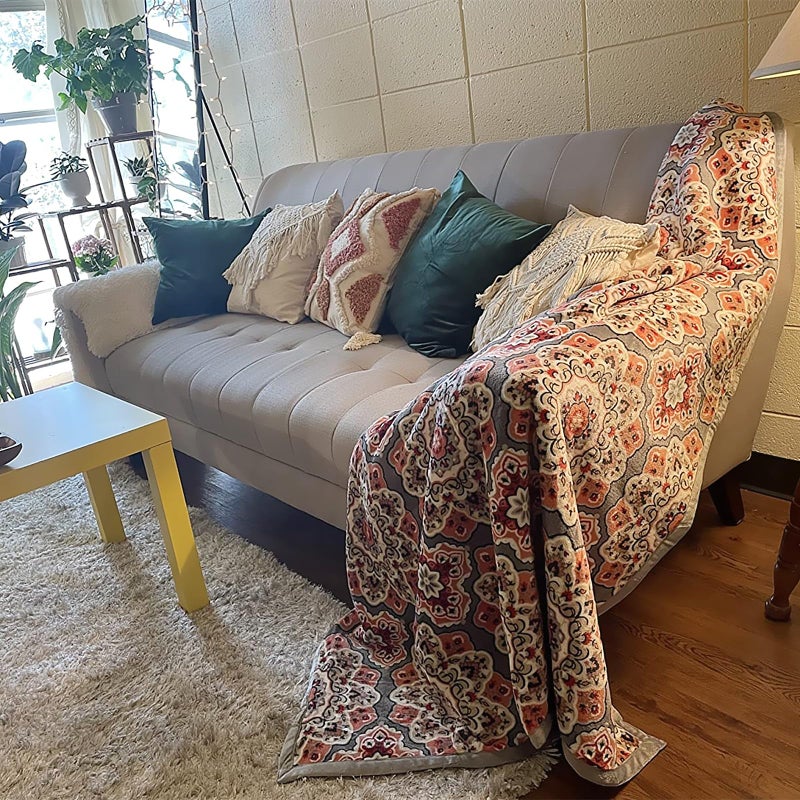 UKELER Flannel Sherpa Throws 60'' x 50', Cute Floral Design Soft Plush Flannel Blanket Throws for Bed/Couch/Sofa/Office/Camping - Image 2